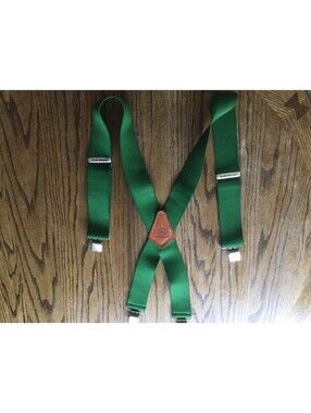 John Deere Leather Patch Adult Clip Suspenders. Green 2" wide sturdy elastic sil